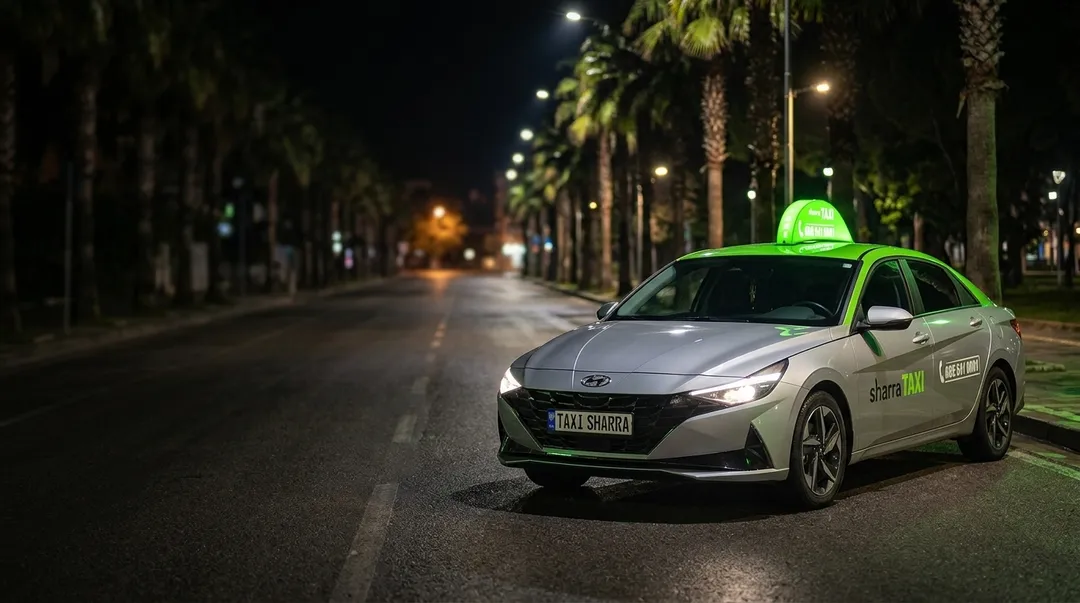 Taxi Sharra — Hyundai Avante 2022 me çati jeshile natën në bulevardin e Fierit